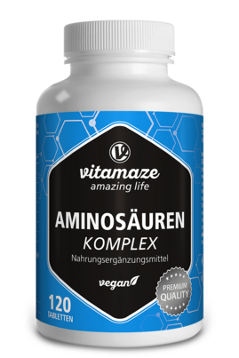 Sie sehen eine Packung Vitamaze Aminosäuren Komplex vegan, Produktbild: 01 Vitamaze Aminosäuren Komplex vegan, A-Nr.: 5179676 - 01