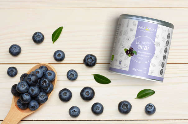 Sie sehen eine Packung BIO Acai Fruchtpulver aus Brasilien, 100% pur, der natürliche Zellschutz, 80g, Produktbild: 02 BIO Acai Fruchtpulver aus Brasilien, 100% pur, der natürliche Zellschutz, 80g, A-Nr.: 5228972 - 02