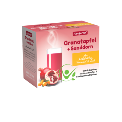 Sie sehen eine Packung Apoforce® Granatapfel + Sanddorn, Produktbild: 01 Apoforce® Granatapfel + Sanddorn, A-Nr.: 5071720 - 01