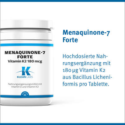 Sie sehen eine Packung Menaquinone-7 Forte Vitamin K2 Klean Labs Kapseln, Produktbild: 06 Menaquinone-7 Forte Vitamin K2 Klean Labs Kapseln, A-Nr.: 5395807 - 06