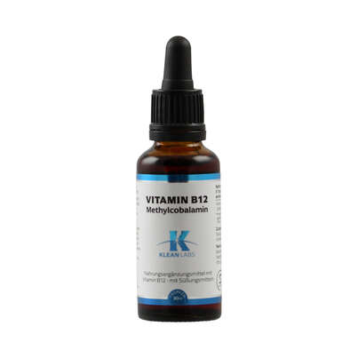 Sie sehen eine Packung Vitamin B12 Methylcobalamin Klean Labs Tropfen, Produktbild: 01 Vitamin B12 Methylcobalamin Klean Labs Tropfen, A-Nr.: 5598143 - 01