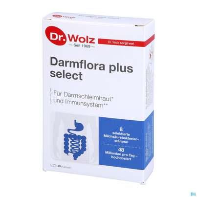 Sie sehen eine Packung Darmflora Plus Dr.wolz Select Kapseln Nr 60586 40st, Produktbild: 06 Darmflora Plus Dr.wolz Select Kapseln Nr 60586 40st, A-Nr.: 3839298 - 06