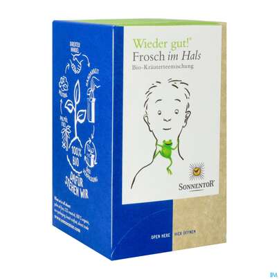 Sie sehen eine Packung Sonnentor Frosch Im Hals Tee 02702 18st, Produktbild: 02 Sonnentor Frosch Im Hals Tee 02702 18st, A-Nr.: 3428750 - 02
