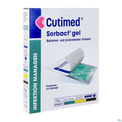 Cutimed/sorbact Gel Kompressen.bakterienbindend +hydrogel/ 7,5x 7,5cm Nr 7261110 10st, A-Nr.: 3691482 - 04