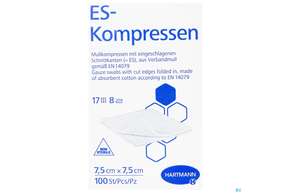 Mullkompressen-es Hartmann/unsteril 8fach 17faedig 7,5x 7,5cm 100st, A-Nr.: 1152918 - 01