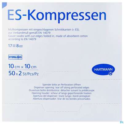 Mullkompressen-es Hartmann/steril 8fach 17faedig 10x 10cm 50x2 100st, A-Nr.: 5662450 - 01