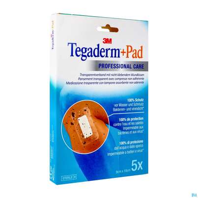 Sie sehen eine Packung Tegaderm +pad 9x10cm 3586np 5st, Produktbild: 04 Tegaderm +pad 9x10cm 3586np 5st, A-Nr.: 2022514 - 04