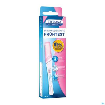 Sie sehen eine Packung Schwangerschaftstest Testamed 1st, Produktbild: 02 Schwangerschaftstest Testamed 1st, A-Nr.: 5441217 - 02